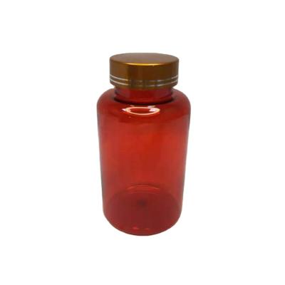 China High Quality 200ML Red Round Aluminum Cap Cap Red Chrome Personal Care PET Personal Care PET Plastic Bottle With Injected Bottles For Pill for sale