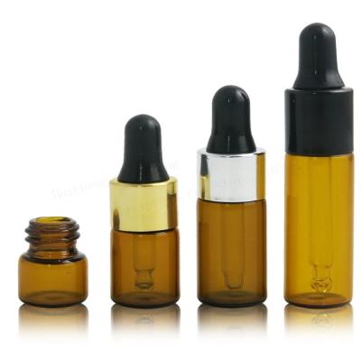 China Free Sample 1ml 2ml 3ml 5ml Personal Care Clear Oil Sample Amber Glass Dropper Bottle for sale