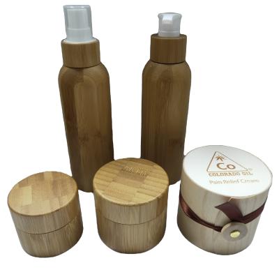 China 50ml 100ml 120ml bamboo round engrave cosmetic bamboo full cover with plastic inner spray and transparent cap bamboo bottle for sale