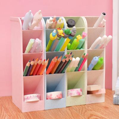 China Pen Holder PP Wheat Straw Cloth Toothbrush Desktop Multi Functional Storage Organizer Pen Holder for sale