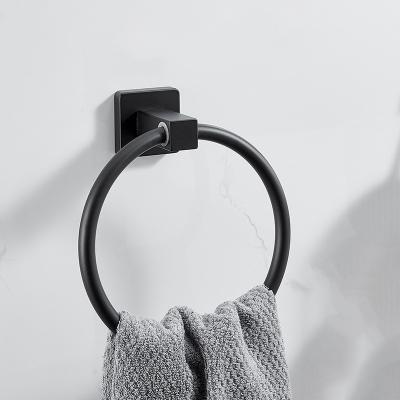 China Classic Black Modern High Quality Modern Kitchen Bathroom Hotel Towel Ring Holder Accessory Ring Holder Wall Mounted Adhesive Towel for sale