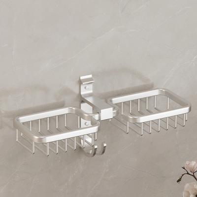 China Modern Top Hotel Used Bathroom Rack Square Shape Aluminum Glossy Black Soap Dish for sale