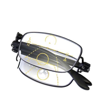 China Lightweight [RTS] Retractable Folding Progressive Anti-Blue Reading Glasses Men Shape PC Frame Glasses for sale