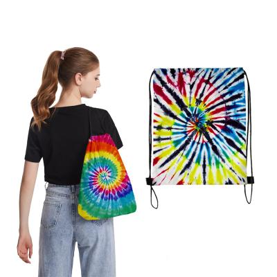 China OB121 Fashion customization waterproof tie dyed suction string backpack calico waterproof portable logo custom drawstring bag for sale