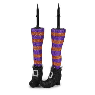 China Horror Halloween Yard Decoration Bubble+plastic Halloween Stripe Evil Shiny Witch Legs Purple Orange Purple Prop for sale