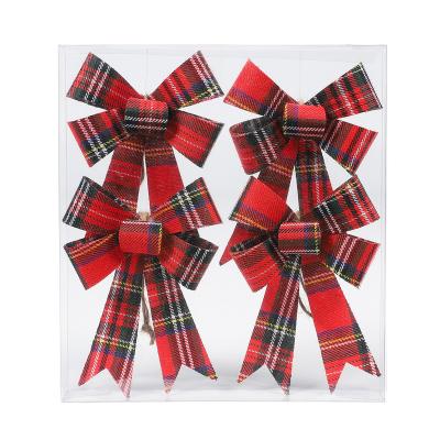 China Plastic PVC+ Christmas Tree Festival Mini Bowtie Decoration Plaid Bowknot Celebration Ornament for sale