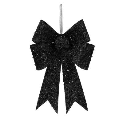 China PVC+ Plastic Christmas Tree Glitter Sprinkle Bowtie Christmas Decoration Black Bowknot Festival Celebration Ornament for sale