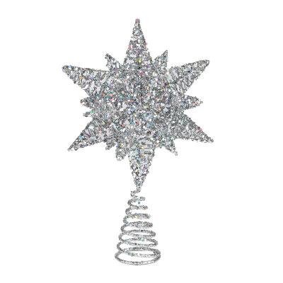 China Silver Plastic+iron 3D Polygonal Wrought Iron Star Christmas Tree Decoration Christmas Tree Top Ornament for sale