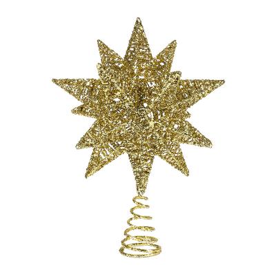 China Plastic+iron Xmas Maker Christmas Tree Top Glitter Iron Gold Christmas Tree Decoration Star Christmas Ornament for sale