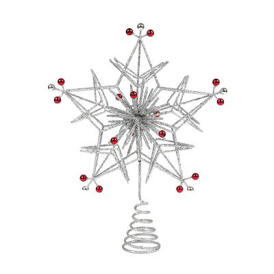 China Silver Star Tree Decoratiom 12.5inch Christmas Day Plastic and Iron 3D Christmas Snow Decoration Top Christmas Decorations for sale