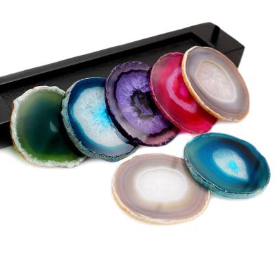 China Europe 60-80mm Multifunctional Round Agate Slice Agate Coaster Cup Mat Color Agate Rough Coaster Nail Makeup Powder Beauty Tool for sale