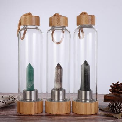 China Europe High Quality Lips Amethyst Quartz Bamboo Stones Drinking Bottle Crystal Glass Natural Water Bottle With String for sale