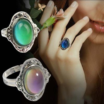 China Hot Selling Custom High Quality Stainless Steel Thermochromic Quartz Ring Stainless Steel Ring With Thermochromic Quartz For Women Thermal Gemstone Mood Ring Wholesale for sale