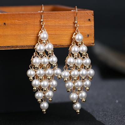 China TRENDY high quality copper alloy gold plated freshwater pearl drop earrings for women for sale