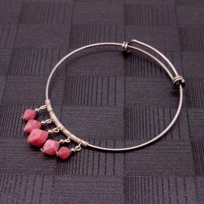 China New Design Stainless Steel Wire Bangle Wire Natural Rhodolite Adjustable Stocked Healing Stone Bracelet Pampers Necklace for sale