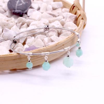 China New Design Stainless Steel Adjustable Natural Bead Stone amazonite Natural Healing Bracelet Wire Pendant Bracelet Pampers Necklace for sale