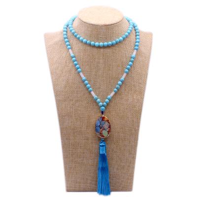 China CLASSIC hot sale 6mm natural turquoise sweater chain whosale emperor turquoise pendant for christmas gift tassel jewelry necklace for sale