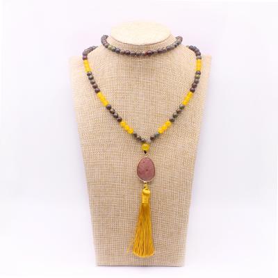 China CLASSIC hot atural whosale natural stone jasper sweater chain irregular pendant for christmas gift tassel jewelry necklace for sale