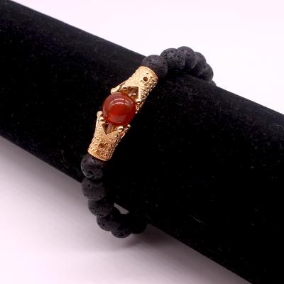 China CLASSIC 10mm Natural Red Agate Jewelry Christmas Gifts Rose Crown Bracelet 8mm Gold Plated Gemstone Beads Volcanic Lava Beads Wholesale for sale