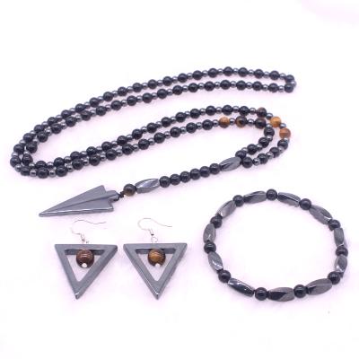 China Hot Selling FASHIONABLE Hematite Arrow Sweater Chain Healing New Design Magnetic Jewelry Set Bracelet Geometric Hematite 6mm Earring For Women for sale