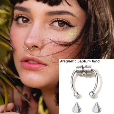 China FASHIONABLE Magnetic Magnet Non Piercing Stainless Steel Horseshoe Nose Ring 316L Nose Septum Jewelry for sale