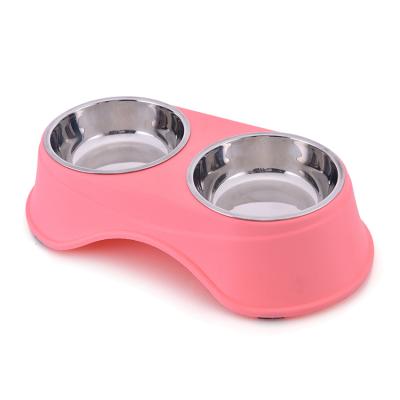 China Wholesale Sustainable Plastic Mat Dog Bowl , Double Stainless Steel Pet Food Bowl for sale