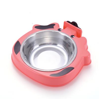 China Stainless Steel Sustainable Pet Hanging Bowl For Dog Handler In Cage for sale