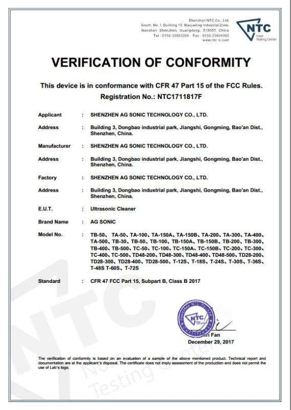 FCC - Shenzhen AG Sonic Technology Co., Ltd.