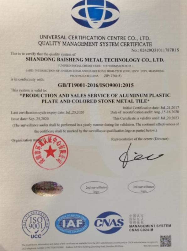 ISO9001 - Shandong Baisheng Metal Technology Co., Ltd.