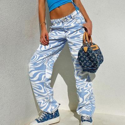 China Anti-Wrinkle Fashion Cotton Women Waist Zebra Print Pants Streetwear Tops Loose Straight Pants With Zipper for sale