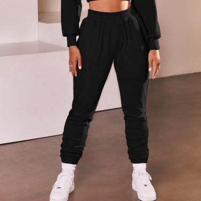 China Hot Selling Solid Color Waist Cotton Anti-Wrinkle Elastic Comfortable Breathable Women Gym Casual Pants for sale