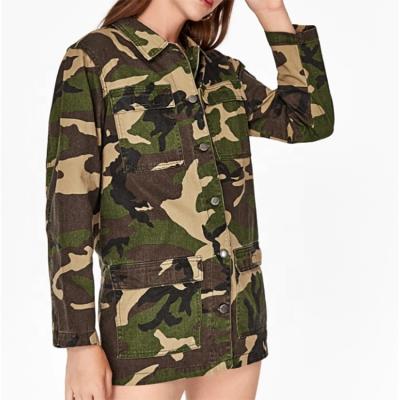 China Anti-wrinkle Fashion High Quality Women Camouflage Jacket Lapel Long Camouflage Jacket Women Slim Section for sale