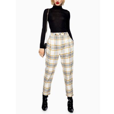 China Anti-pilling New Design Checked High Waist Harem Women Plaid Pants Women Wide Hips Pants for sale