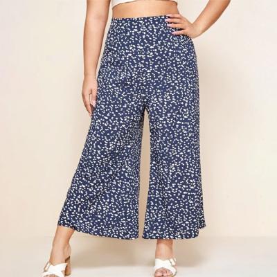 China Lady Trousers Loose Small Floral Wide Leg Ankle-Length Pants Summer Casual Viable Zipper High Waist For Women for sale