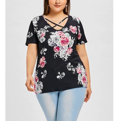 China Wholesale Plus Size Floral Print Short Sleeve Women T Shirt for sale