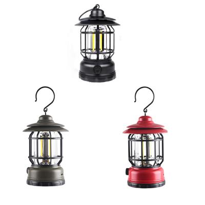 China Theme Park Camping Lights Outdoor Vintage Rechargeable Tent Lantern Garden Bedroom Decorative Hanging LED Lamp Camping Lights for sale