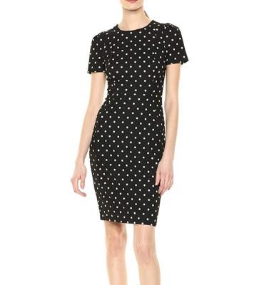 China Breathable Spring Summer Black And White Polka Dot Printed Midi Rayon Casual Dress For Women for sale