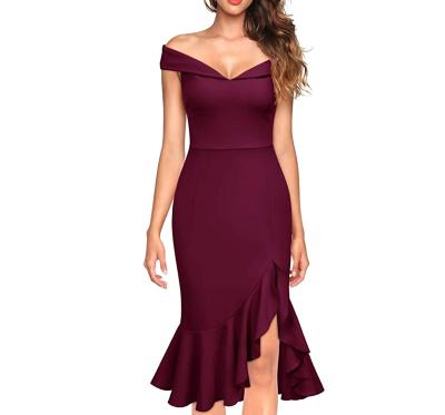 China Cassical Breathable Women Off-the-Shoulder Wrap Fishtail Tight Dress for sale