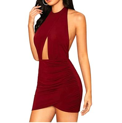 China Breathable Women's Sexy Wrap Strappy Ruffled Dress for sale