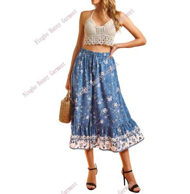 China Breathable Women's Color Printing Casual Pleated Skirt for sale