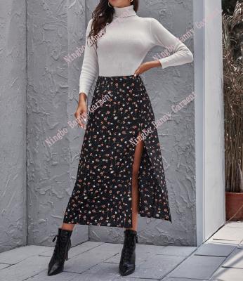 China Breathable Women Floral High-slit Midi Skirt for sale