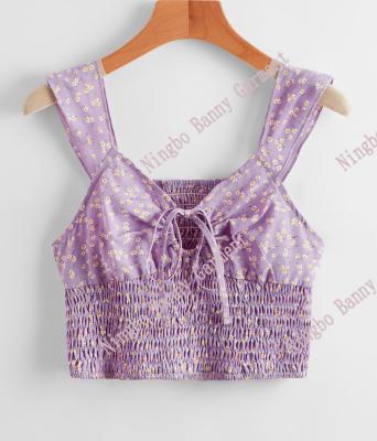 China Sweet Women's Floral Tie Front Shirred Top for sale