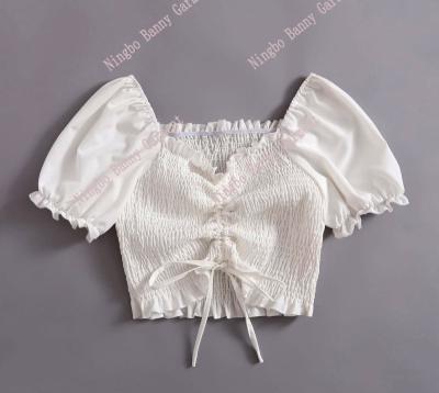 China Sweet Women Short Sleeve Sexy Bubble Crop Top for sale