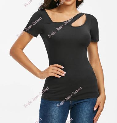 China Casual Women's Oblique Neck Cut Plain T-Shirt for sale