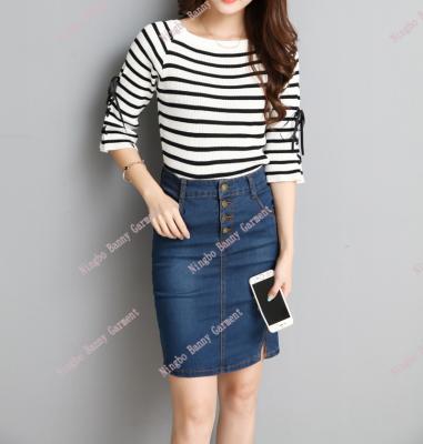 China Anti-Static Bodycon Skirt Teen Denim With High Stretch Jeans Midi Waist Pencil Skirts for sale