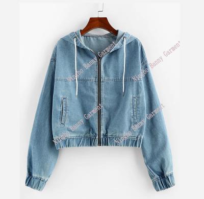 China Women Breathable Drawstring Denim Hooded Jacket for sale