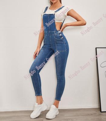 China Overall Breathable Slant Pocket Womens Denim Backless for sale