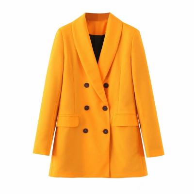 China Jackets Fashion Women Orange Color Blazer Long Sleeve Double Breasted Jackets Ladies New Arrival Autumn Outwear for sale