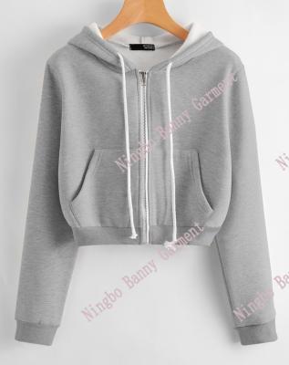 China Anti-Wrinkle Women's Zipper- Cropped Drawstring Hoodie for sale