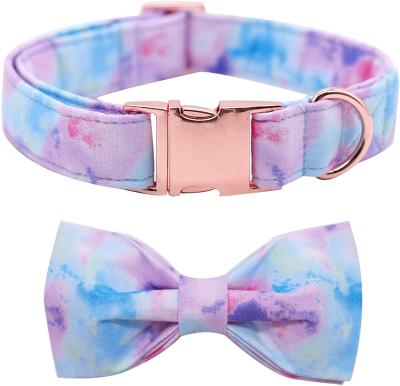 China Pure Soft DETACHED Logo Printing Adjustable Dog Collar Cotton Fabric Polyester Pet Gift Nibao With Bow Tie for sale